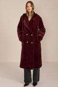 Plush Faux Fur Coat in Burgundy – Casual Wear, Winter Fashion