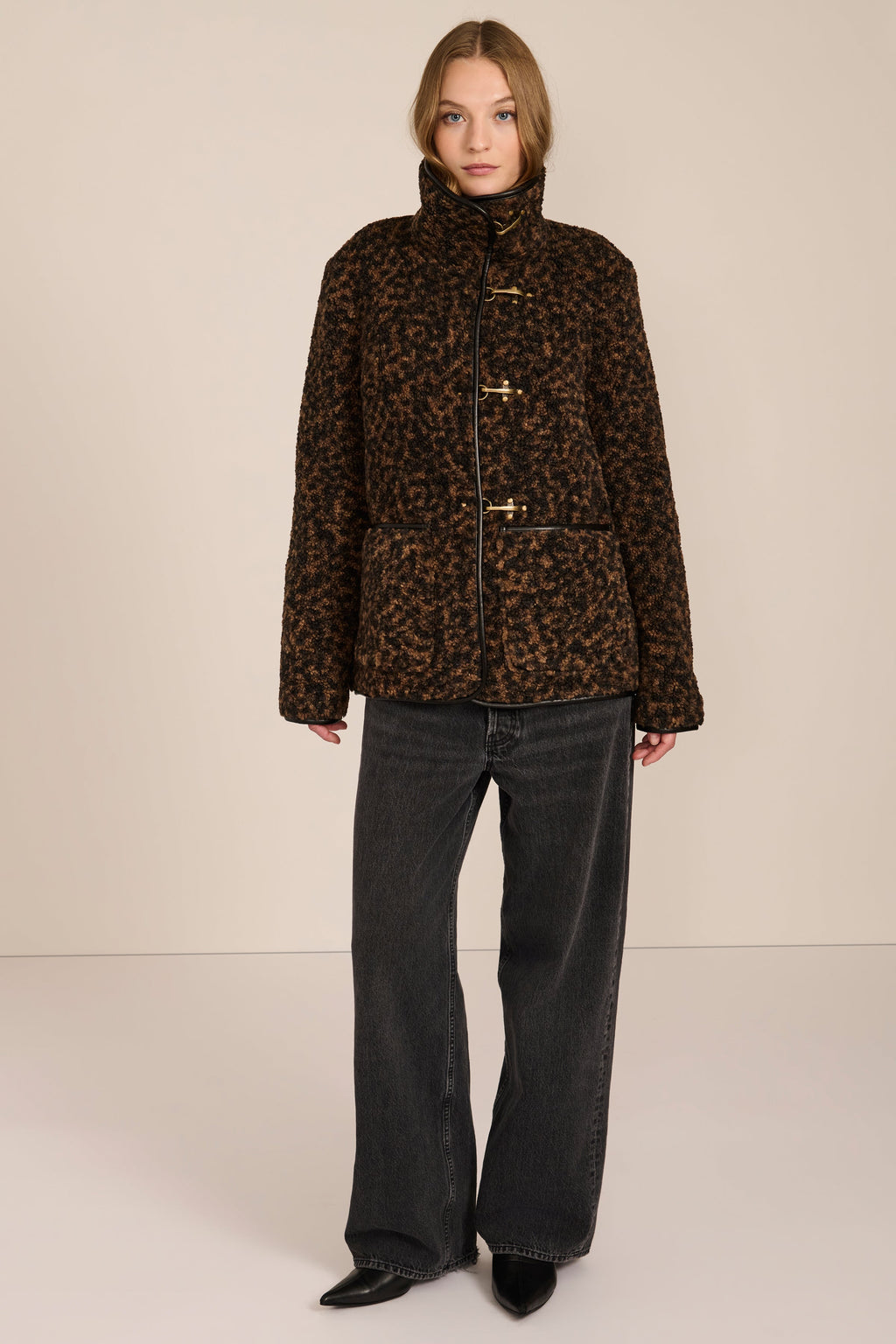 Leopard Fleece Jacket with Toggle Fastening – Casual Wear, Outdoor Activities