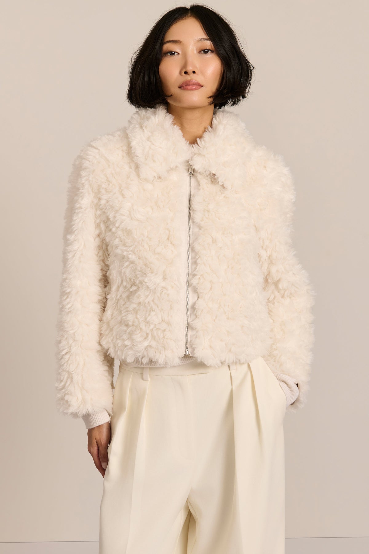 Curly Faux Fur Jacket – Cosy Winter Layer, Casual Outing