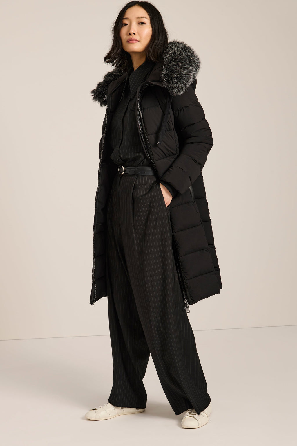 Hooded Puffer Coat with Faux Fur Trim – Winter, Casual Wear