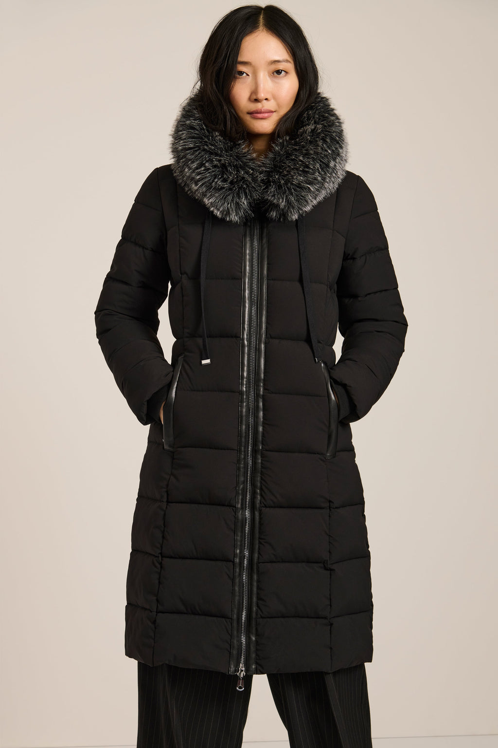 Hooded Puffer Coat with Faux Fur Trim – Winter, Casual Wear