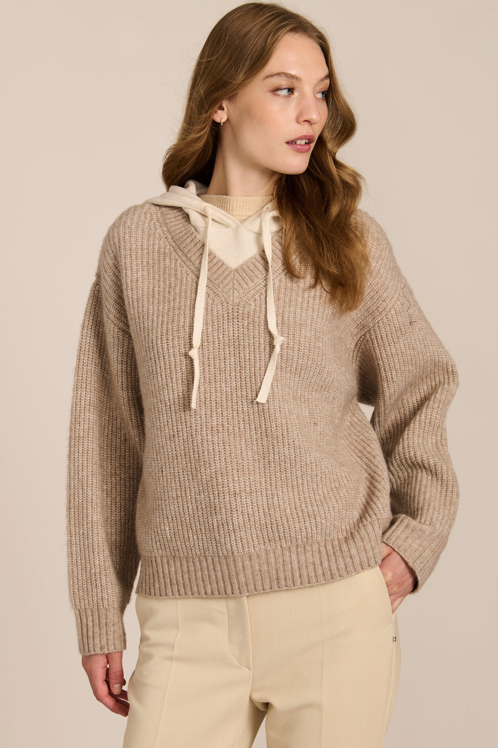 Layered Jumper Hoodie in Beige – Casual Wear, Everyday Style