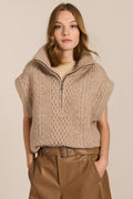 Cable Knit Jumper Vest with Quarter-Zip – Casual Wear, Layering