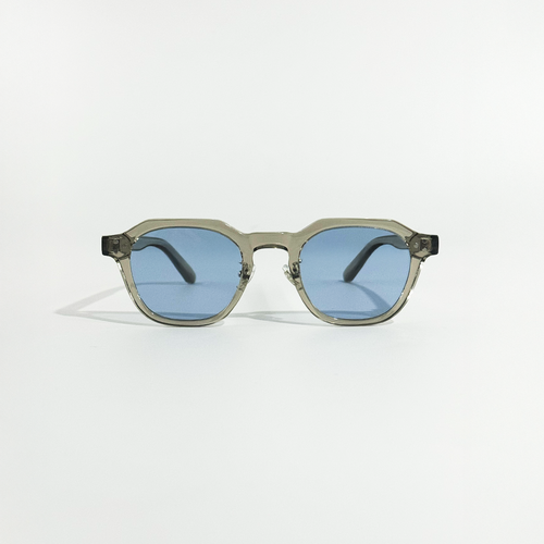 Blue Mist Grey Crystal Frame Panto Sunglasses with blue UV400 lenses on a white background.