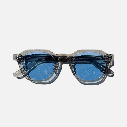 Blue Mist Grey Crystal Frame Panto Sunglasses with Blue UV400 Lenses.