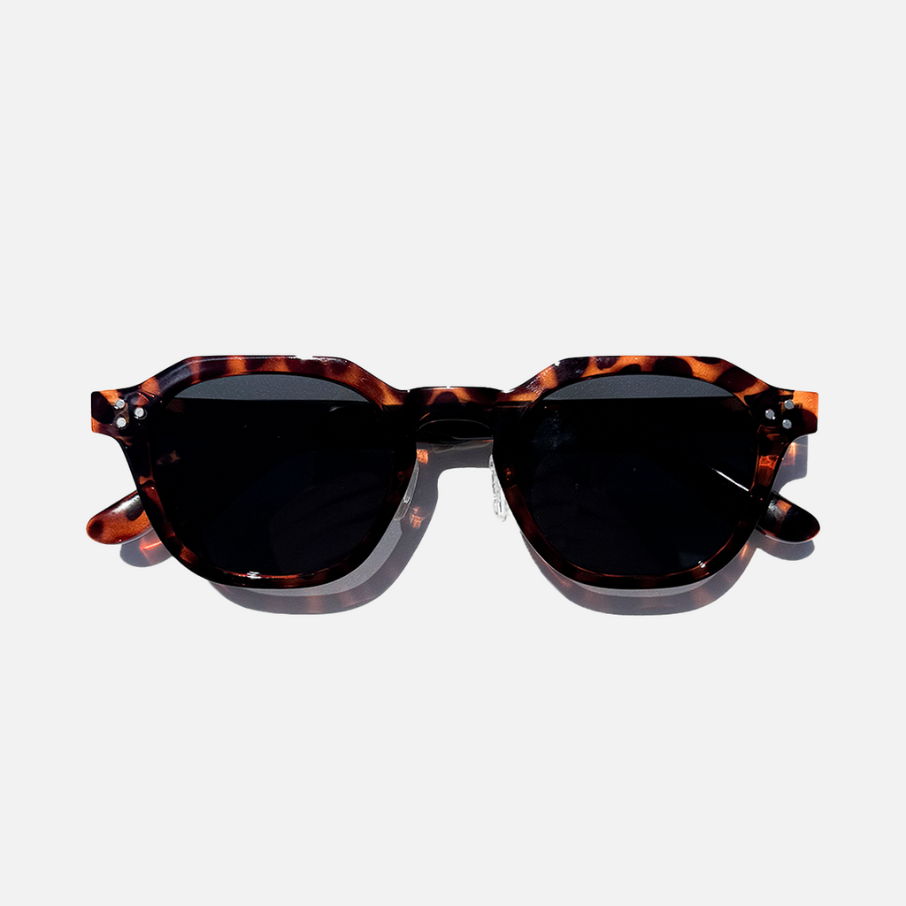 Dark Havana frame sunglasses with black lenses, featuring a stylish, durable design.