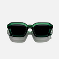 Emerald Tide green crystal frame sunglasses with dark UV400 lenses on a white background.