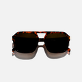 Havana pilot sunglasses with dark black lenses and a tortoise shell frame.