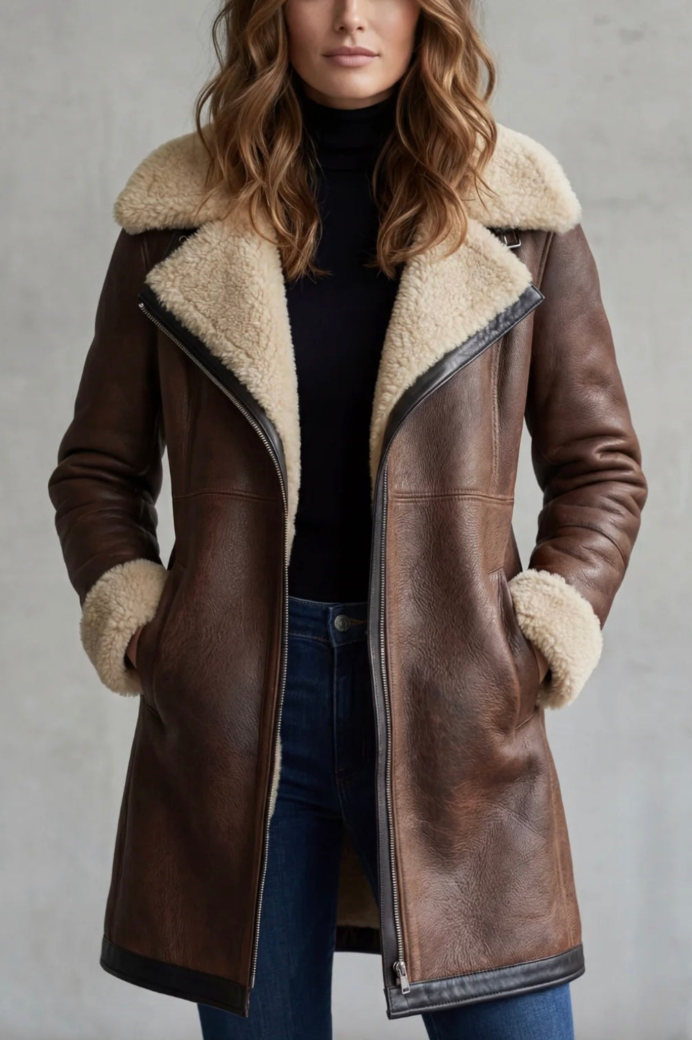 Women's Leather Coat with Shearling Lining – Stylish, Warm Winter Wear