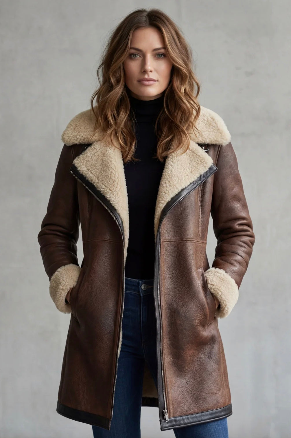 Women's Leather Coat with Shearling Lining – Stylish, Warm Winter Wear
