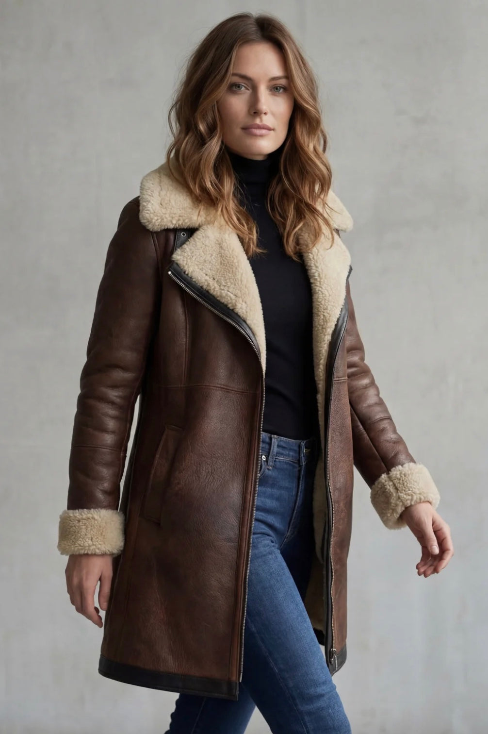 Women's Leather Coat with Shearling Lining – Stylish, Warm Winter Wear
