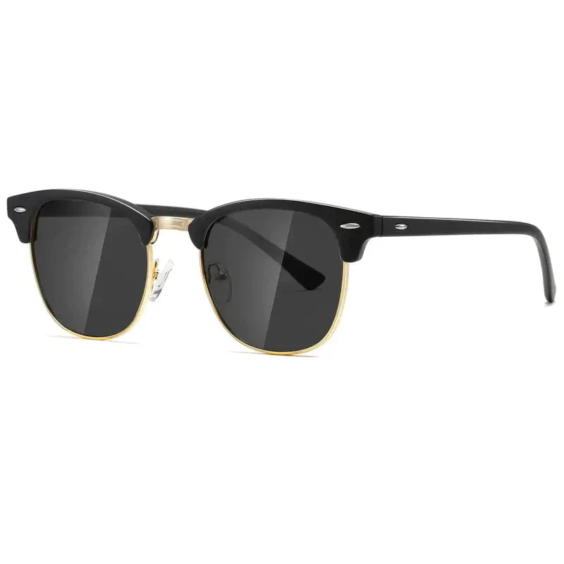 Men's Polarized Aviator Sunglasses, Composite Frame, Pilot Style-Men's Sunglasses-SANGLASSES-Black Gold Frame Black Lens-SANGLASSES
