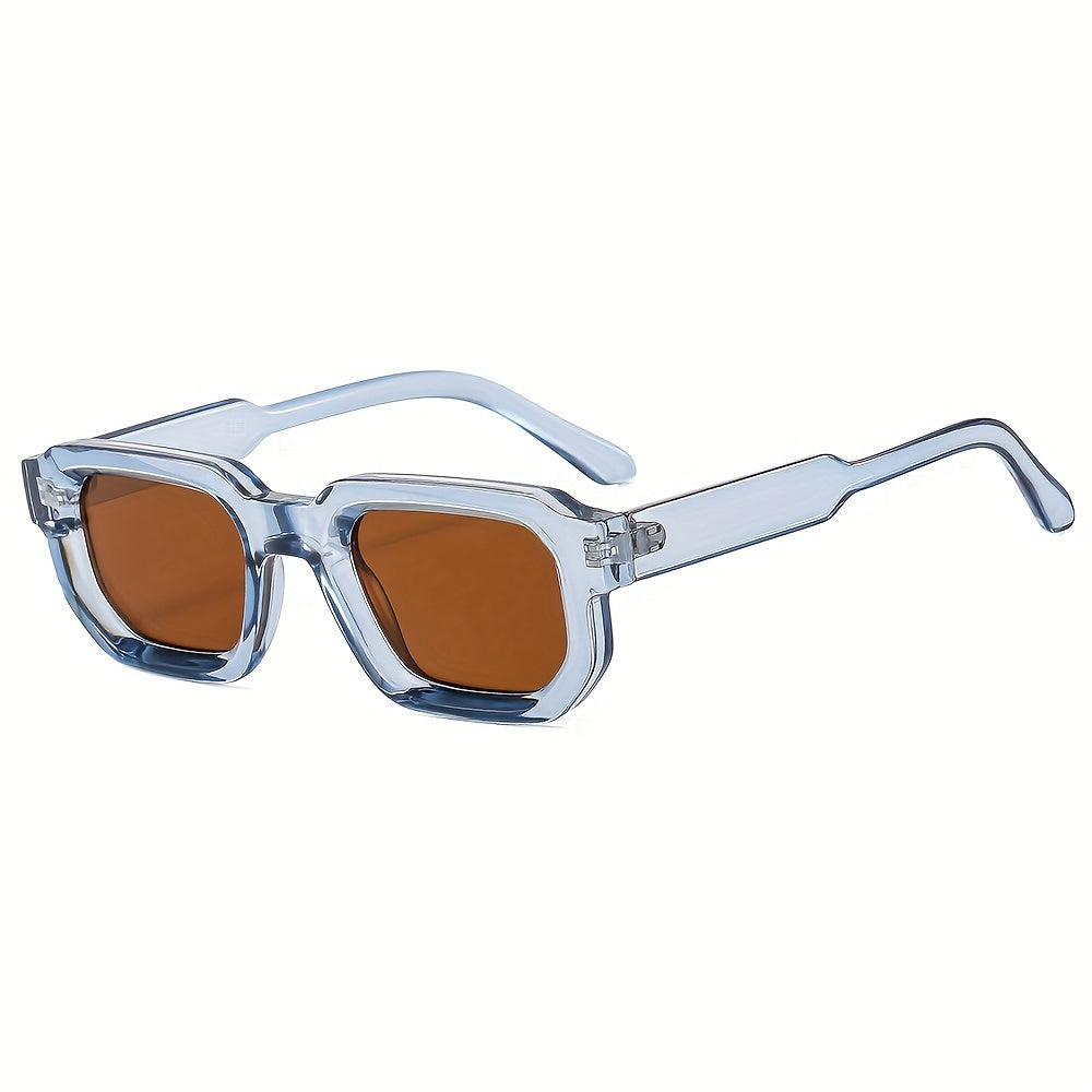 Men's Square Sunglasses Polycarbonate (PC) Frame Retro Style Outdoor Eyewear-Sunglasses-SANGLASSES-Transparent blue frame with full tea lenses-SANGLASSES