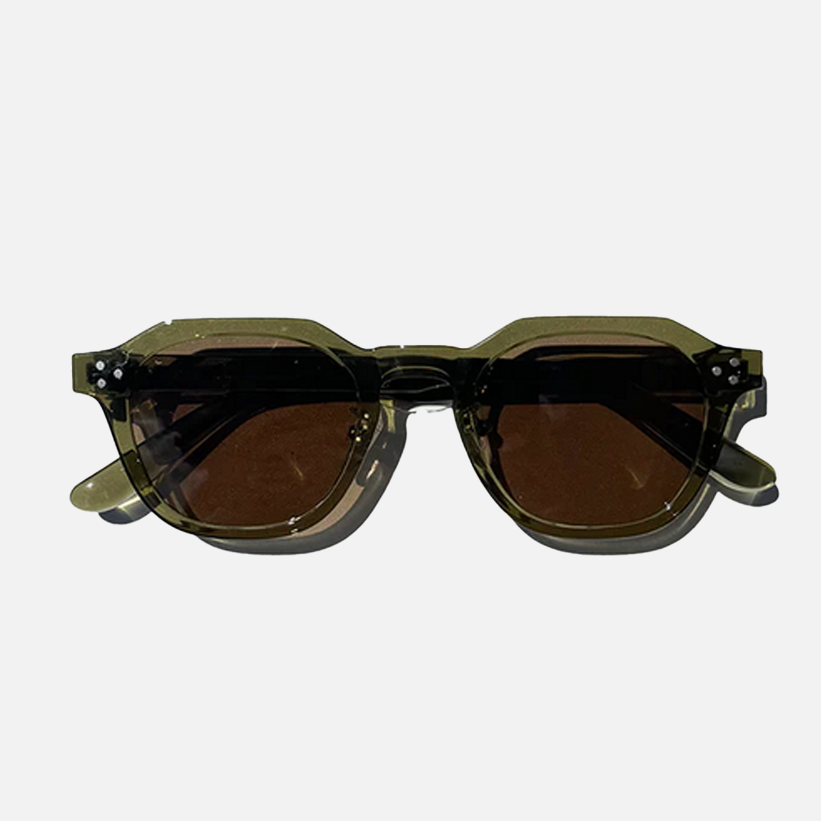 Olive Dusk crystal frame panto sunglasses with brown lenses and silver stud details.