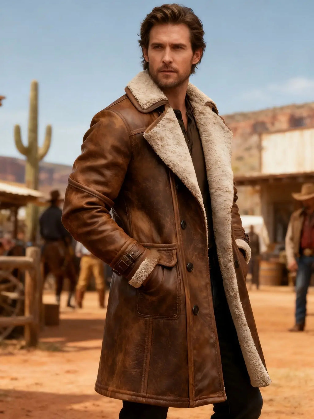 Men's Longline Faux Shearling Coat – Stylish Outerwear, Winter Warmth