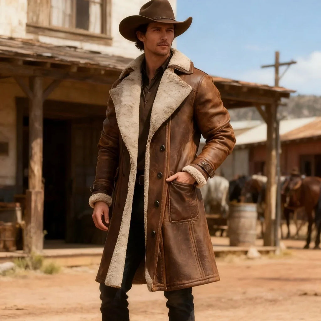 Men's Longline Faux Shearling Coat – Stylish Outerwear, Winter Warmth