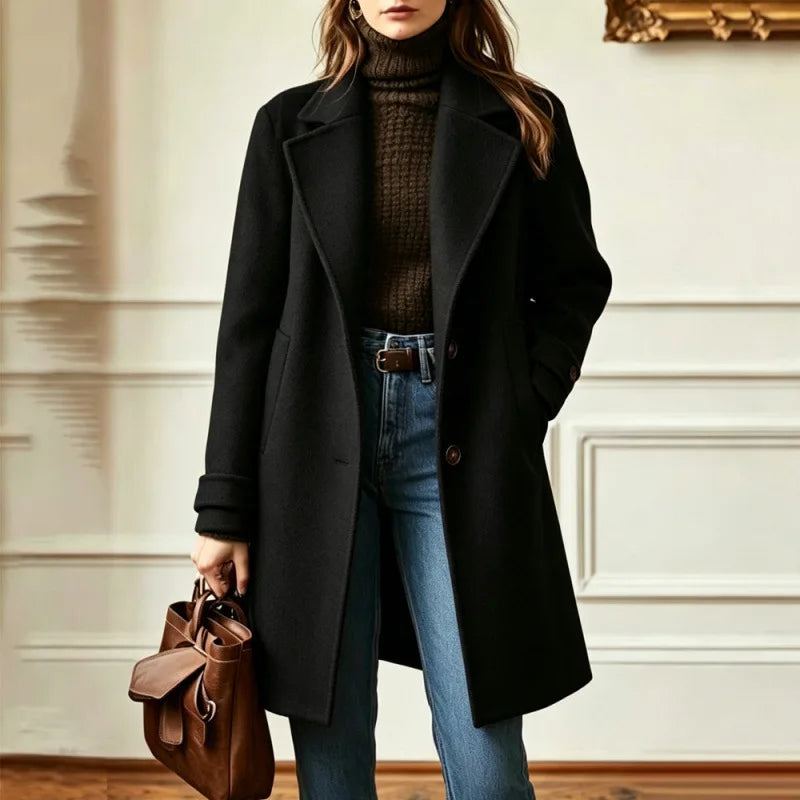 Women's Wool Blend Trench Coat – Retro Style, Everyday Wear