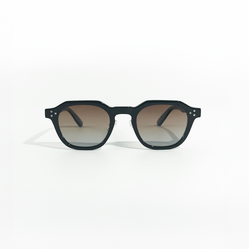 Silver Shadow black frame panto sunglasses with silver gradient lenses, UV 400 protection.