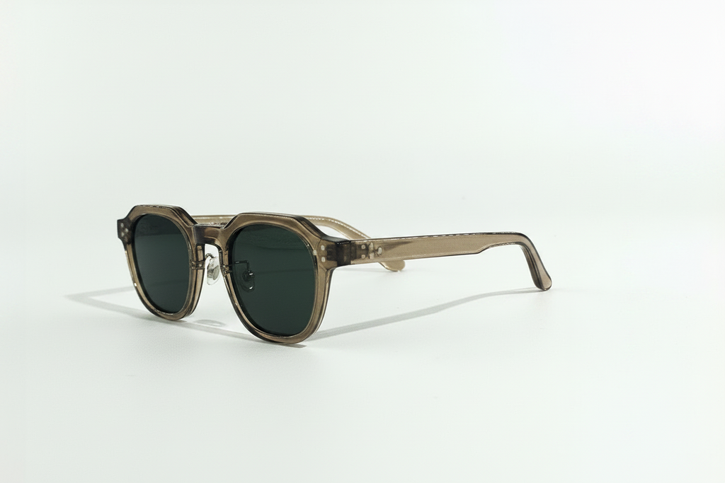 Smoke Tide Smoke Crystal Frame Green Lens Panto Sunglasses, durable UV400, for summer style.