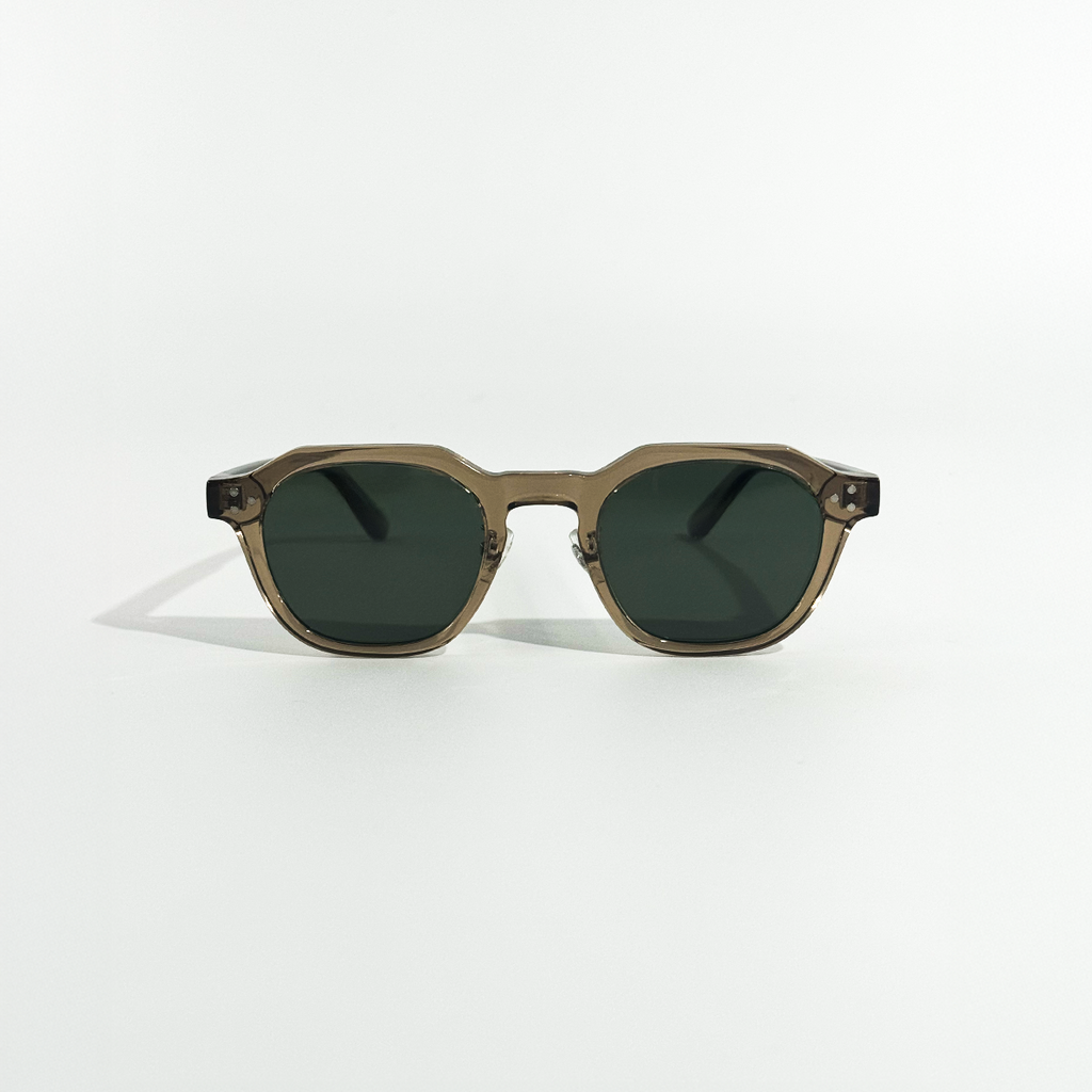 Smoke Tide Smoke Crystal Frame Panto Sunglasses with green UV400 lenses.