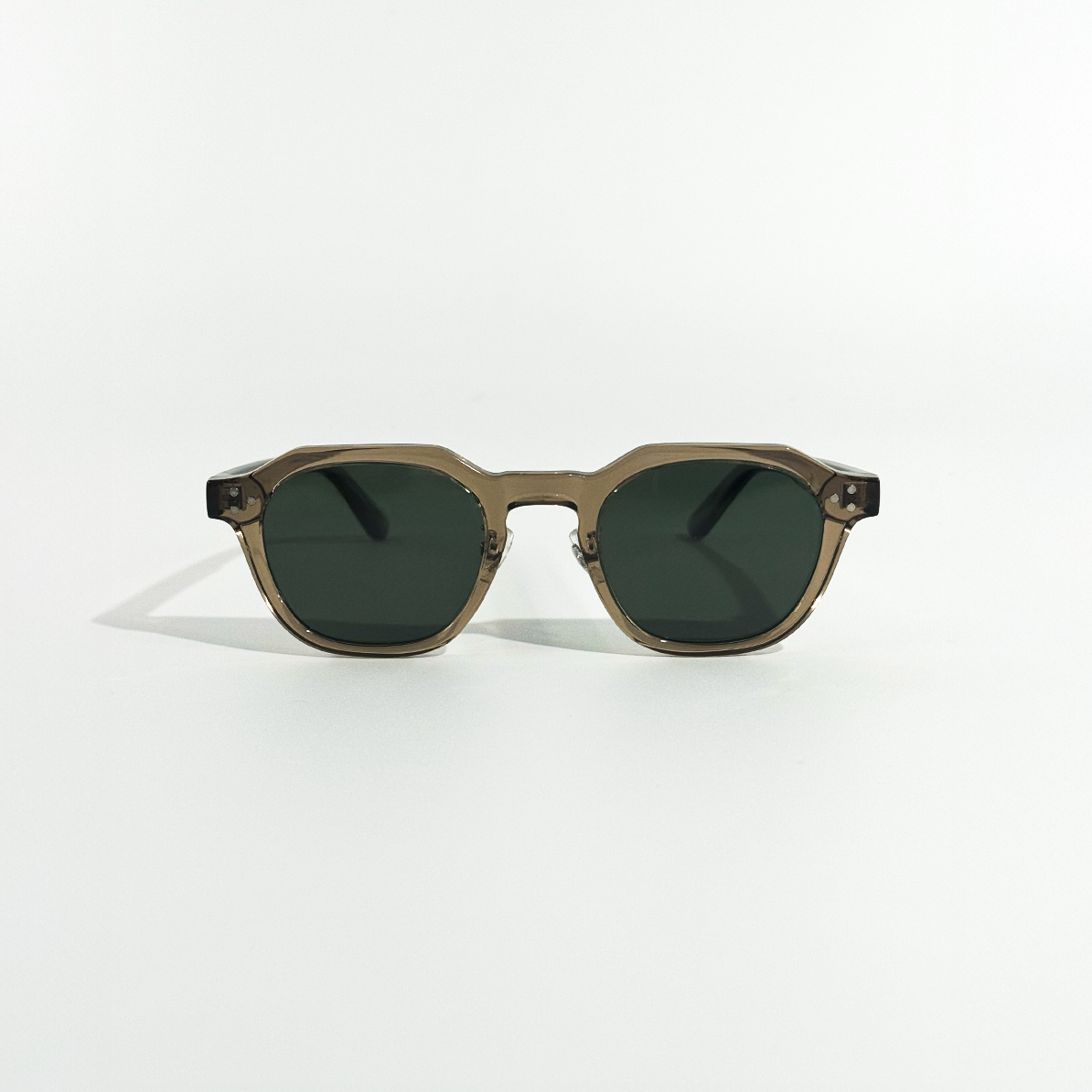 Smoke Tide Smoke Crystal Frame Panto Sunglasses with green UV400 lenses.