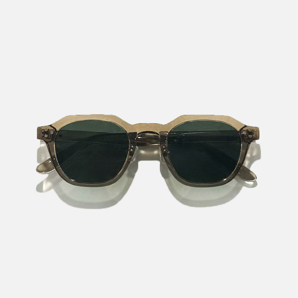Smoke Tide Smoke Crystal Frame Panto Sunglasses with green UV400 lenses on a white background.