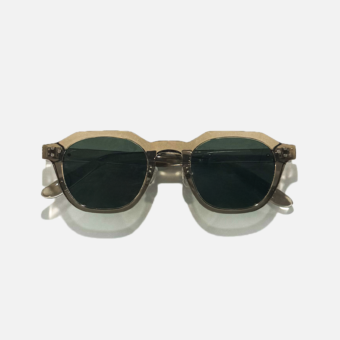 Smoke Tide Smoke Crystal Frame Panto Sunglasses with green UV400 lenses on a white background.