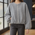 Women's Cropped Zip-Front Jacket with Balloon Sleeves – Casual Wear, Layering