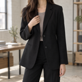 Women's Relaxed Two-Button Blazer with Notched Lapels – Office, Casual Wear