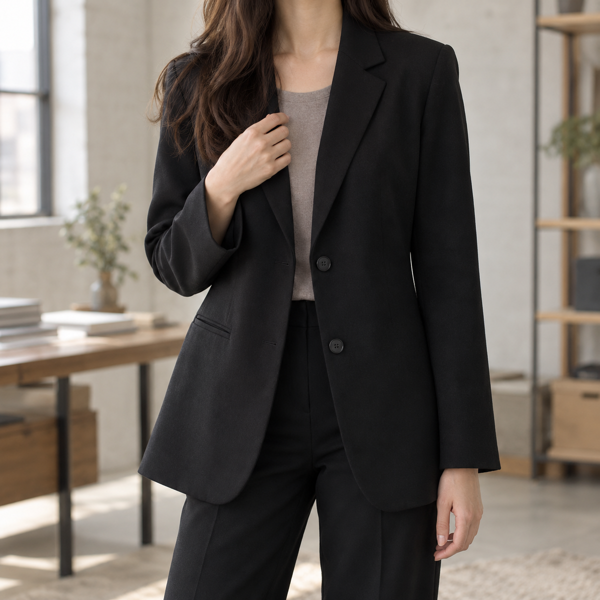 Women's Relaxed Two-Button Blazer with Notched Lapels – Office, Casual Wear
