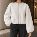 Cropped Balloon-Sleeve Zip-Up Jacket – Casual Wear, Layering