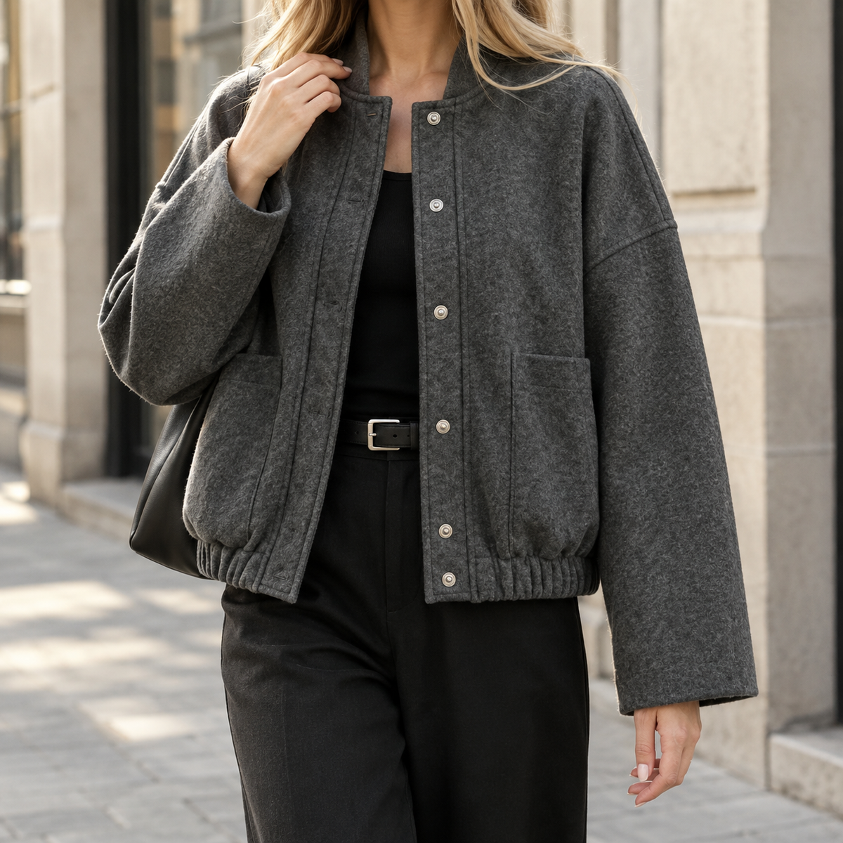 Women's Relaxed Bomber Jacket with Patch Pockets – Casual Wear, Layering