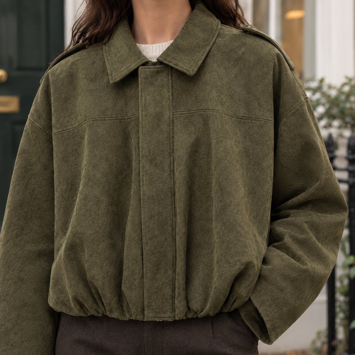 Women's Suede-Effect Bomber Jacket with Concealed Zip – Casual Wear, Everyday Style