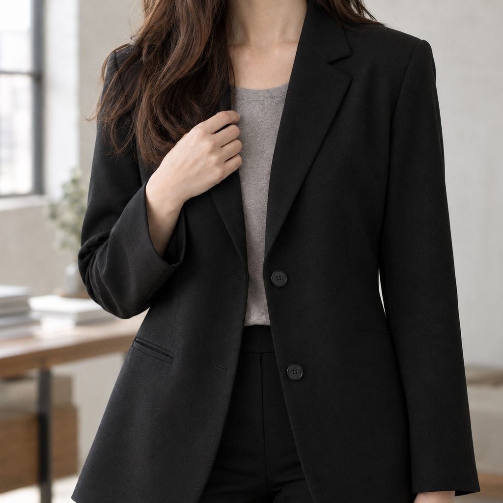 Women's Relaxed Two-Button Blazer with Notched Lapels – Office, Casual Wear