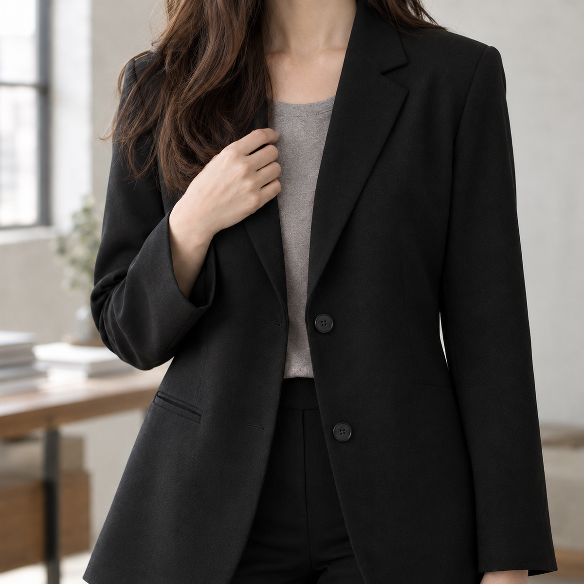 Women's Relaxed Two-Button Blazer with Notched Lapels – Office, Casual Wear